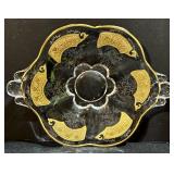 Glass Platters - 4-Piece Set with Gold Trim & Floral Motifs (Lot of 4)