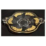 Glass Platters - 4-Piece Set with Gold Trim & Floral Motifs (Lot of 4)