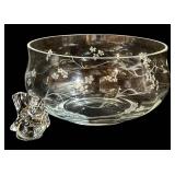 Glass Bowl with Etched Flowers & Glass Bird Candle Holder - 2-Piece Set