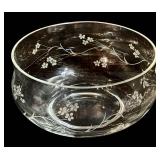 Glass Bowl with Etched Flowers & Glass Bird Candle Holder - 2-Piece Set