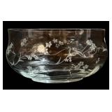 Glass Bowl with Etched Flowers & Glass Bird Candle Holder - 2-Piece Set