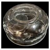 Glass Bowl with Etched Flowers & Glass Bird Candle Holder - 2-Piece Set