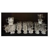 Clear Glass Mugs - Floral/Leaf Pattern - 4.75 in Tall (Lot of 15)