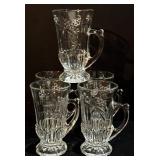 Clear Glass Mugs - Floral/Leaf Pattern - 4.75 in Tall (Lot of 15)