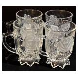 Clear Glass Mugs - Floral/Leaf Pattern - 4.75 in Tall (Lot of 15)