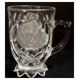 Clear Glass Mugs - Floral/Leaf Pattern - 4.75 in Tall (Lot of 15)