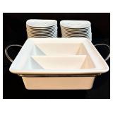 Certified International Divided Ceramic Serving Dish with Chrome Rack