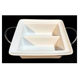 Certified International Divided Ceramic Serving Dish with Chrome Rack