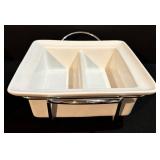 Certified International Divided Ceramic Serving Dish with Chrome Rack