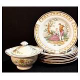 Vintage National China Patricia Pattern Dinner Plates (6) & Covered Dish - Made in Japan