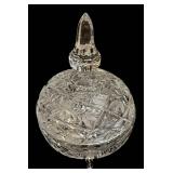 Crystal Covered Dish with Lid - 5 in Tall, Cut Glass Pattern