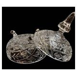 Crystal Covered Dish with Lid - 5 in Tall, Cut Glass Pattern