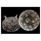 Crystal Covered Dish with Lid - 5 in Tall, Cut Glass Pattern