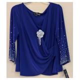 Alex Evenings Draped Pearl-Embellished Blouse - New with Tags - Size L