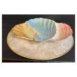 Royal Doulton Iridescent Shell Dish on Pearl Round Base - 12 Inch Diameter - Made in England
