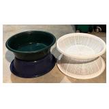 Plastic Mixing Bowls (2) & White Colanders (2) - Large 20 in Dia, 5 in H