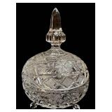 Crystal Covered Dish with Lid - 5 in Tall, Cut Glass Pattern