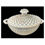 K - Vintage Anchor Hocking Moonstone Hobnail Covered Candy Dish