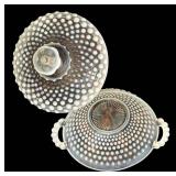 K - Vintage Anchor Hocking Moonstone Hobnail Covered Candy Dish