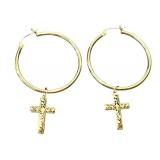 14K Gold Hoop Earrings with Removable Cross Charm