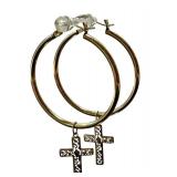 14K Gold Hoop Earrings with Removable Cross Charm