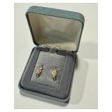 14K Gold Diamond Chip Earrings - Leaf Design