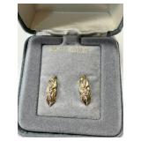 14K Gold Diamond Chip Earrings - Leaf Design
