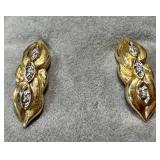 14K Gold Diamond Chip Earrings - Leaf Design