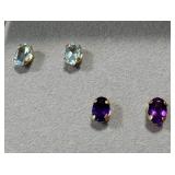 10K Gold Amethyst & Topaz Stud Earrings - New, Assorted Colors