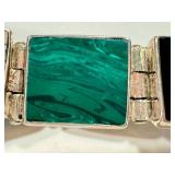 Sterling Silver Gemstone Panel Bracelet - Malachite, Onyx, Azurite, Jasper - 7 Inch