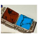 Sterling Silver Gemstone Panel Bracelet - Malachite, Onyx, Azurite, Jasper - 7 Inch