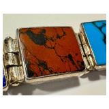 Sterling Silver Gemstone Panel Bracelet - Malachite, Onyx, Azurite, Jasper - 7 Inch