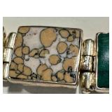 Sterling Silver Gemstone Panel Bracelet - Malachite, Onyx, Azurite, Jasper - 7 Inch