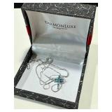 DiamonLuxe Sterling Silver Cross Necklace 22" Chain with Blue Stones