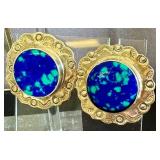 Sterling Silver Azurite-Malachite Ring (Size 7) & Azurite-Malachite Circle Earrings & Turquoise-Accent Earrings