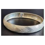 Vintage Textured Sterling Silver Bangle with Chevron Pattern