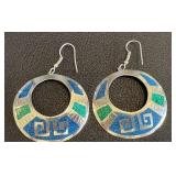 Aztec Calendar Earrings - Made in Mexico - Color Inlays