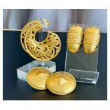 Vintage Liz Claiborne Vintage Statement Earrings - 3-Pair Gold-Tone Set