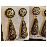 Damascene Gold Earrings - Vintage Damasquinado de Oro Filigree & Bead Drops