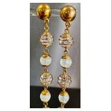 Damascene Gold Earrings - Vintage Damasquinado de Oro Filigree & Bead Drops