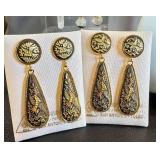 Damascene Gold Earrings - Vintage Damasquinado de Oro Filigree & Bead Drops