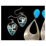 Sterling Silver Turquoise Earrings Set - 3 Pairs, Longest