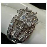 Epiphany Sterling Silver CZ Ring - Floral Cluster, Multi-Row Pavé, Size 8