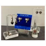 Sterling Silver Marcasite Heart Earrings (3 Pairs) & Ring Size 8