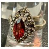 Sterling Silver Marcasite Heart Earrings (3 Pairs) & Ring Size 8