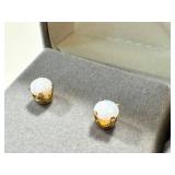 14K Gold Opal Stud Earrings - Pair