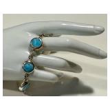 Larimar Bracelet - Sterling Silver 7in (925) Bezel-Set Cabochons
