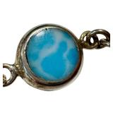 Larimar Bracelet - Sterling Silver 7in (925) Bezel-Set Cabochons