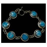 Larimar Bracelet - Sterling Silver 7in (925) Bezel-Set Cabochons