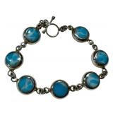 Larimar Bracelet - Sterling Silver 7in (925) Bezel-Set Cabochons